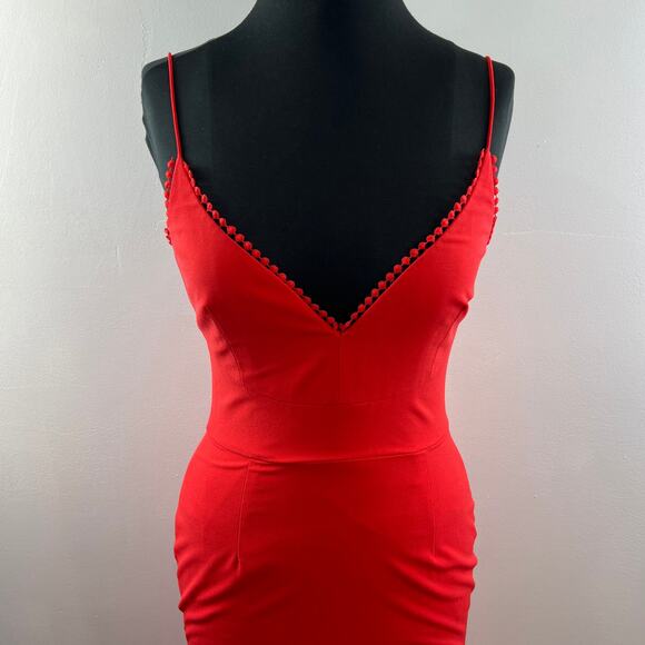 NICHOLAS Phoenix Red Orange Sleeveless V-Neckline Flounce Hem Dress Size 4 - Picture 5 of 10